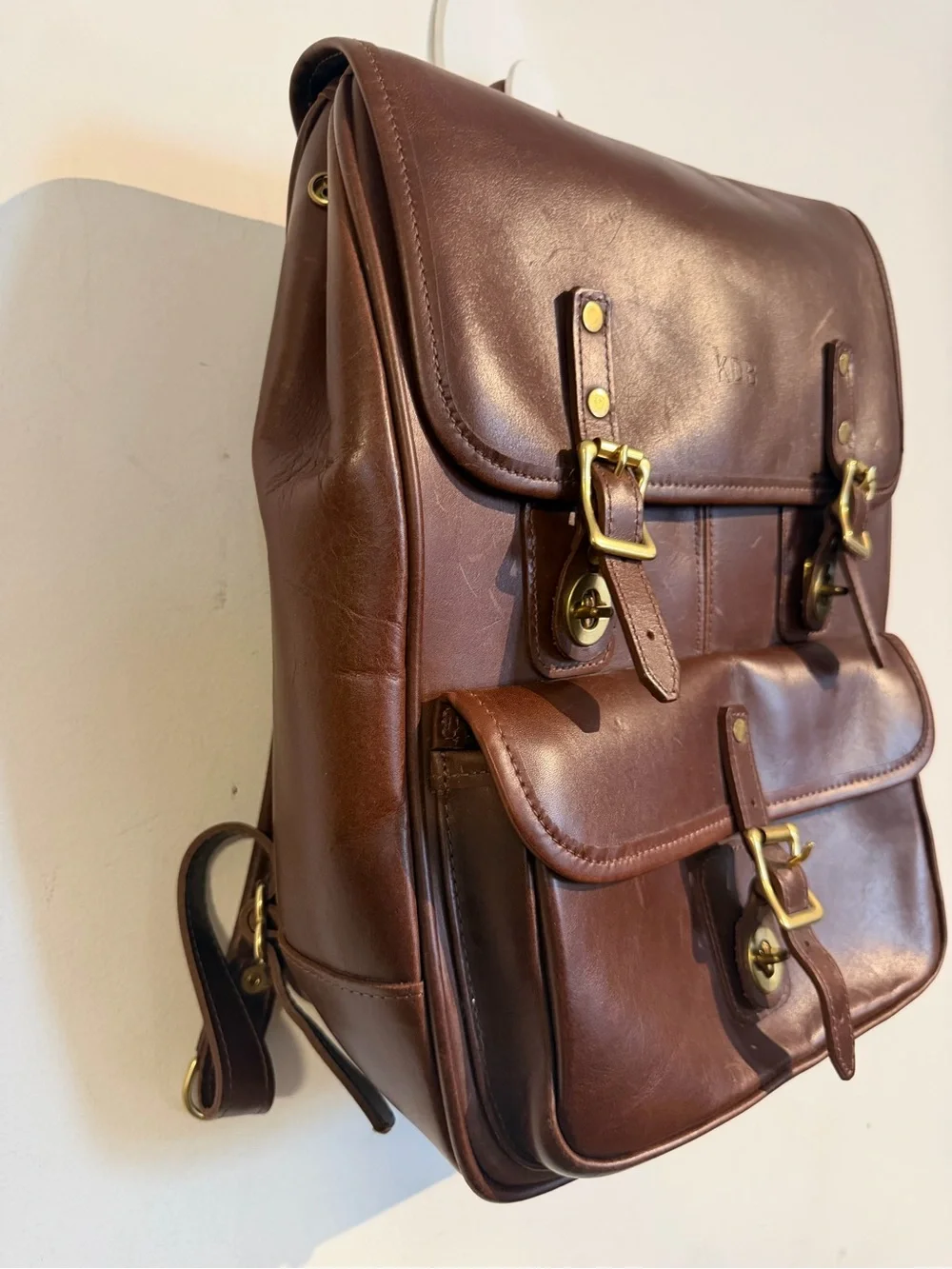 JW Hulme Co. Brown Leather Men's Backpack with Brass Buckles